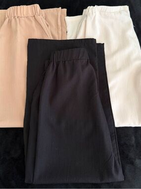 3-Pack Girls Elastic Waist Lightweight Pants - Black, Cream, Tan